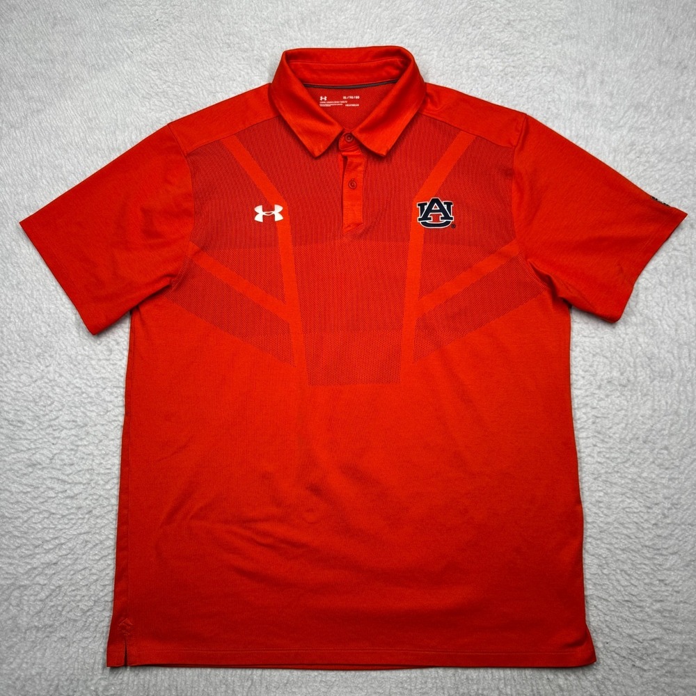 Auburn Tigers Polo Shirt Orange by Under Armour Heat Gear Men's Size XL